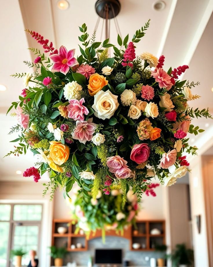 Arranjo pendente com flores e folhagens permanentes - opção 8