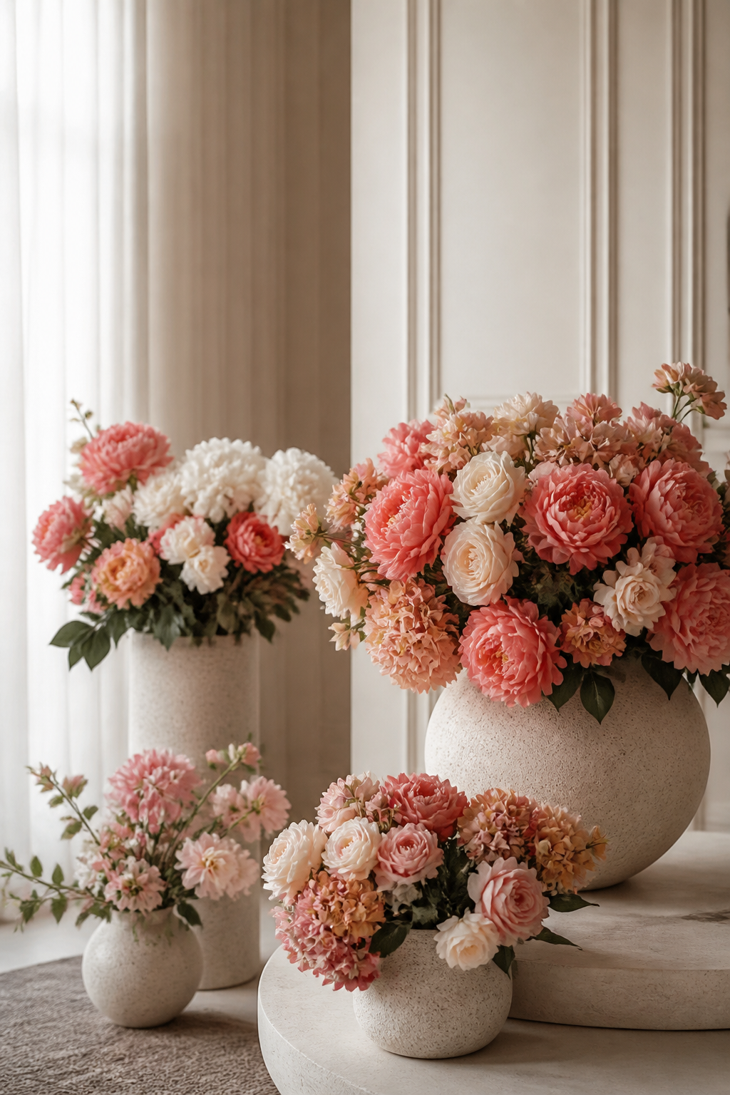 Flores permanentes em tons rosados