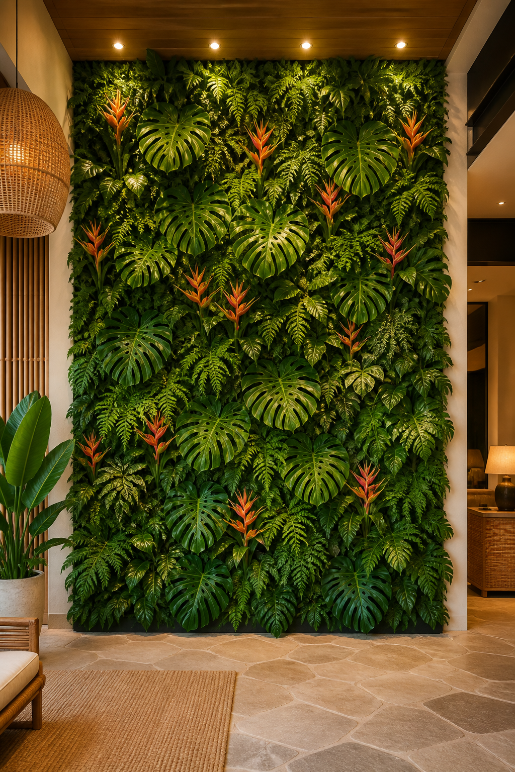 Muro verde em ambiente acolhedor